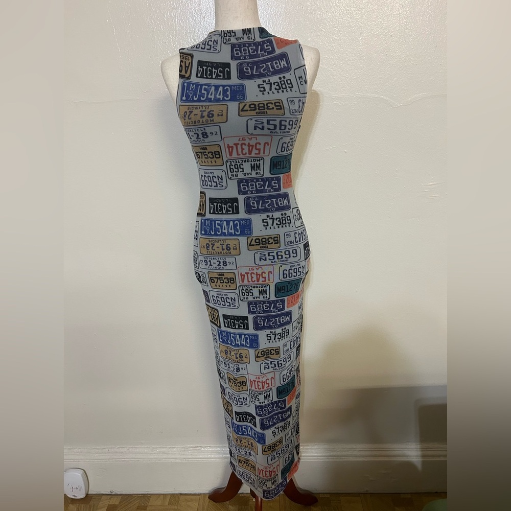 URBAN OUTFITTERS License Plate Print Mesh Dress